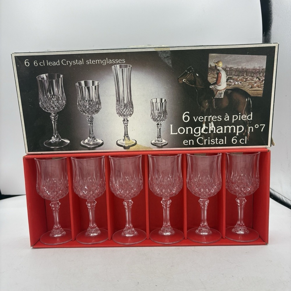 Cristal d'Arques Durand Stem Glasses 6 Longchamp 6 cl Lead Crystal 4 7/8" France